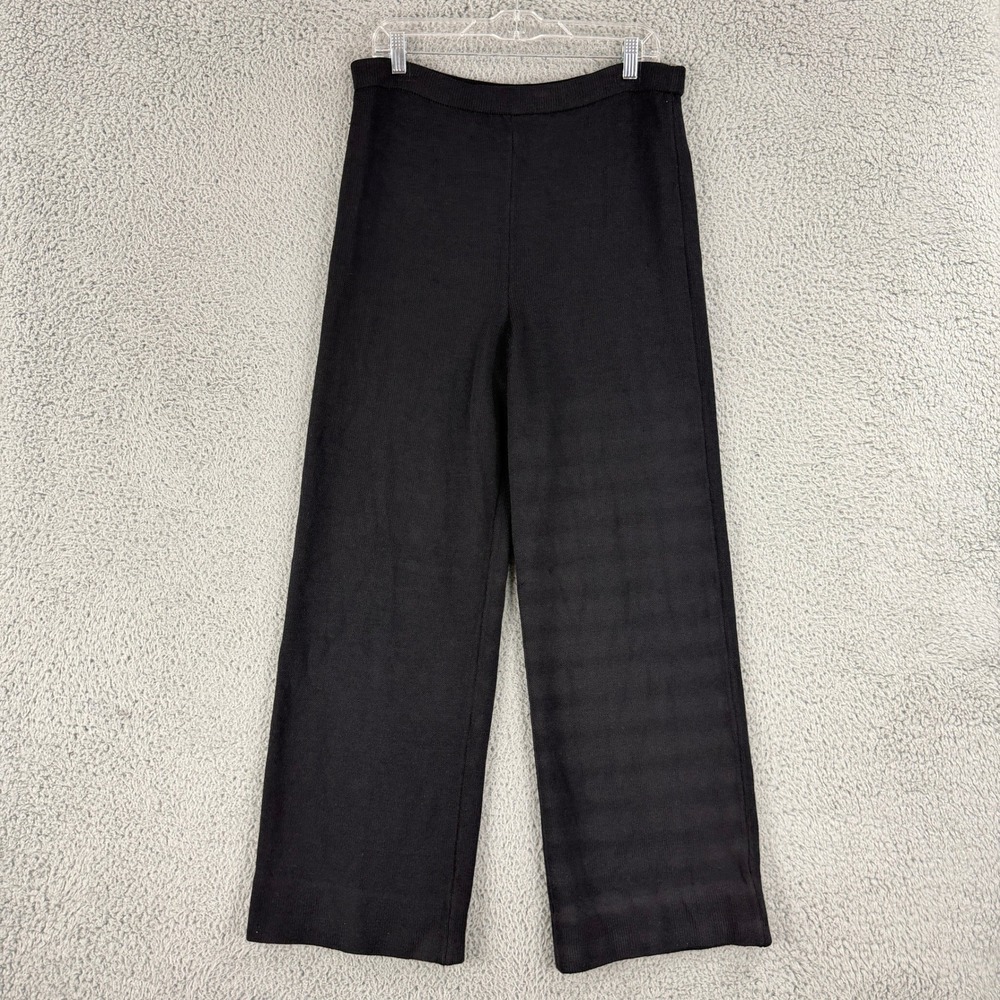 St. John Caviar Knit Pants Womens 8 Black Wide Leg Pull On DAMAGED Holes Repair